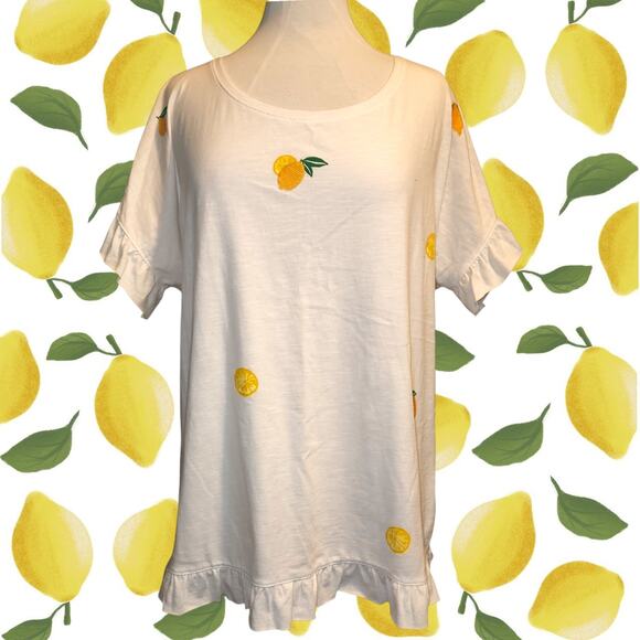 EVRI Women's Ruffle Lemon T-Shirt - Size 0X - White - Picture 1 of 4